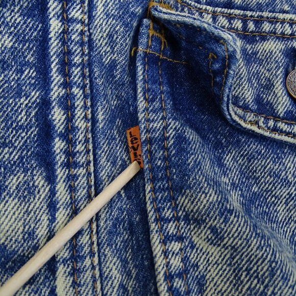 VTG Levis 57511 Trucker Blue Denim Jean Jacket Womens Size M Elastic Waist Acid - Picture 6 of 8